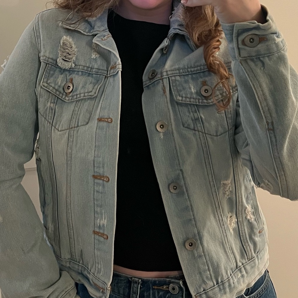 Ci Sono Light Blue Distressed Denim Jacket